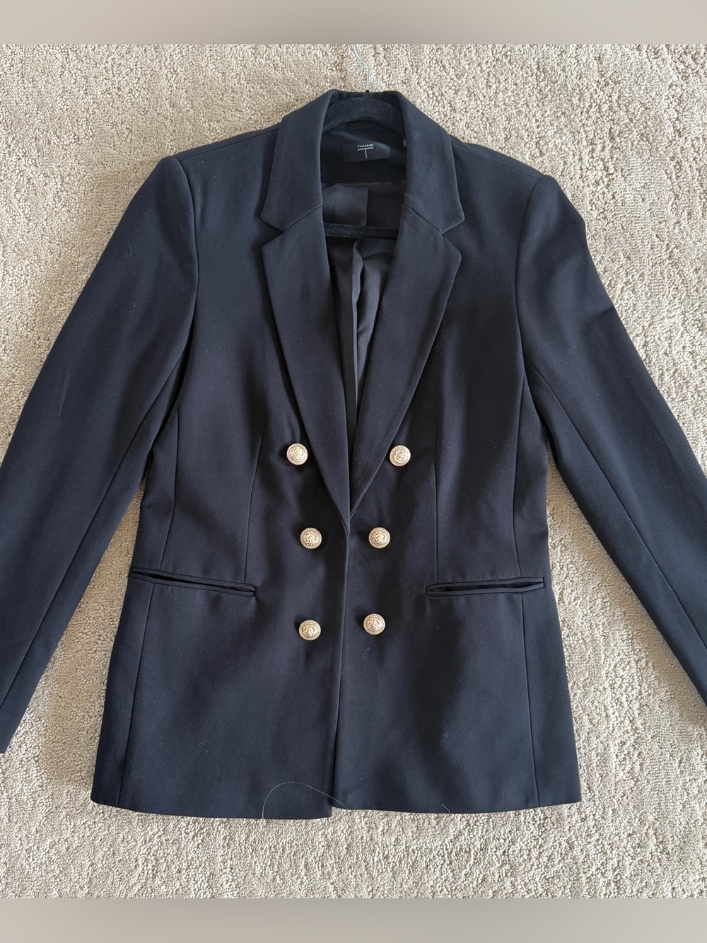 Women’s Tahari Black Tailored Blazer 6 Gold Lion Buttons Open Front jacket